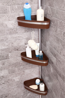 3 Raflı Fina Paslanmaz Alüminyum Banyo Köşe Rafı - Kahverengi (Montaj Gerektirmez.) - Primanova
