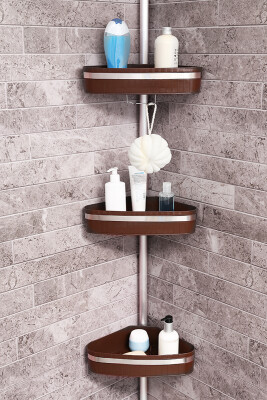 3 Raflı Fina Paslanmaz Alüminyum Banyo Köşe Rafı - Kahverengi (Montaj Gerektirmez.) - Primanova (1)