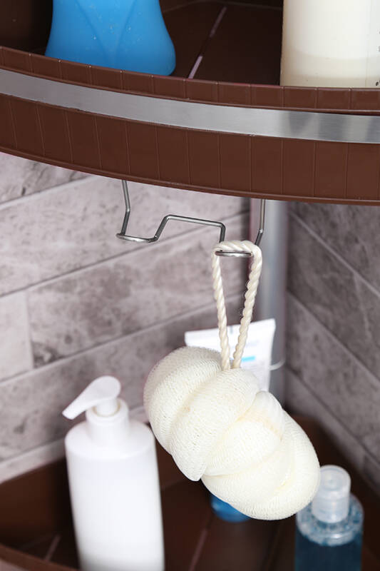 3 Raflı Fina Paslanmaz Alüminyum Banyo Köşe Rafı - Kahverengi (Montaj Gerektirmez.) - 4