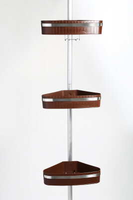 3 Raflı Fina Paslanmaz Alüminyum Banyo Köşe Rafı - Kahverengi (Montaj Gerektirmez.) - 5