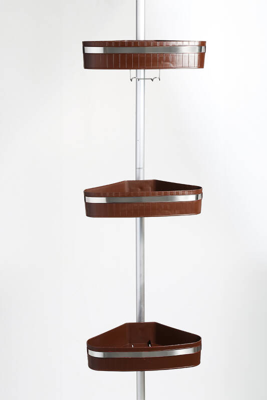 3 Raflı Fina Paslanmaz Alüminyum Banyo Köşe Rafı - Kahverengi (Montaj Gerektirmez.) - 5