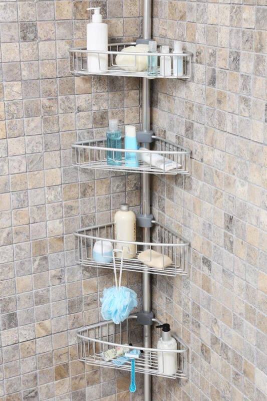 4 Raflı Paslanmaz Alüminyum Banyo Köşe Rafı (E)- Metalik (Montaj Gerektirmez.) - 1