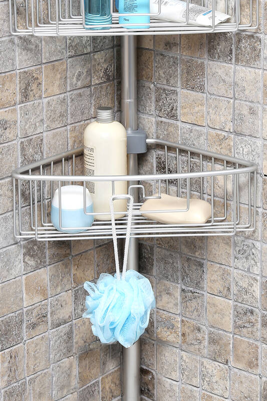 4 Raflı Paslanmaz Alüminyum Banyo Köşe Rafı (E)- Metalik (Montaj Gerektirmez.) - 2