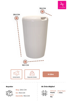 6 LT Banyo Mutfak Tezgah Üstü Çöp kovası - Bej - 3