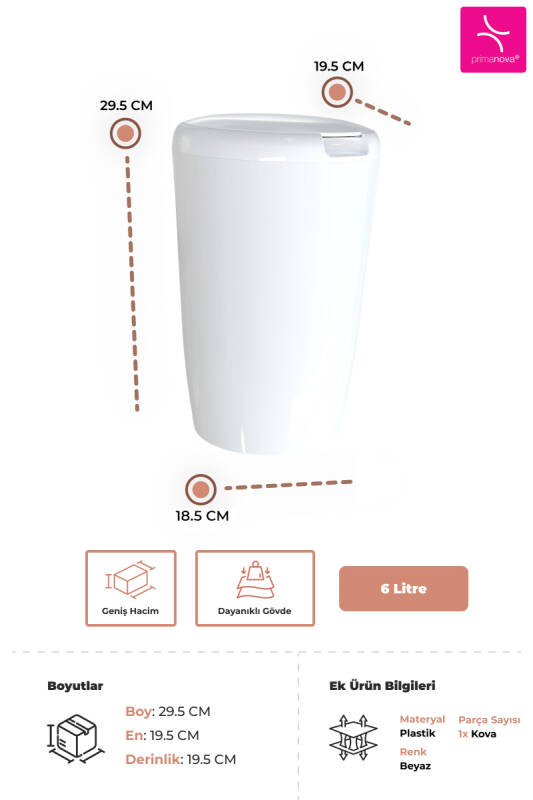 6 LT Banyo Mutfak Tezgah Üstü Çöp kovası - Beyaz - 3