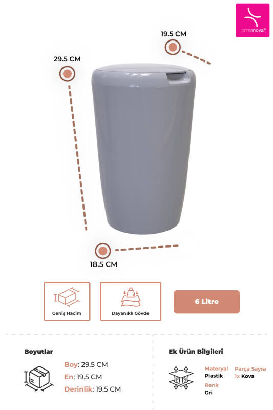 6 LT Banyo Mutfak Tezgah Üstü Çöp kovası - Gri - 3