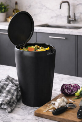 6 LT Banyo Mutfak Tezgah Üstü Çöp kovası - Siyah - Primanova