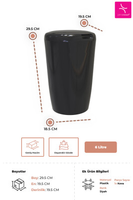 6 LT Banyo Mutfak Tezgah Üstü Çöp kovası - Siyah - 3