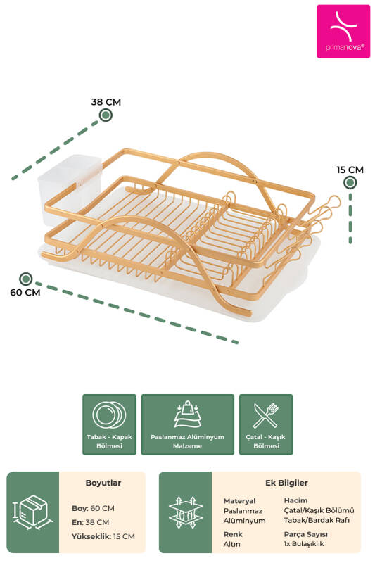 Bianka Paslanmaz Alüminyum Bulaşıklık - Altın - 2