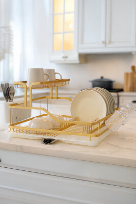 Bianka Paslanmaz Alüminyum İki Katlı Bulaşıklık - Altın - Primanova