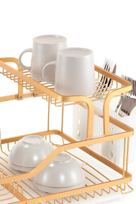 Bianka Paslanmaz Alüminyum İki Katlı Bulaşıklık - Altın - 7