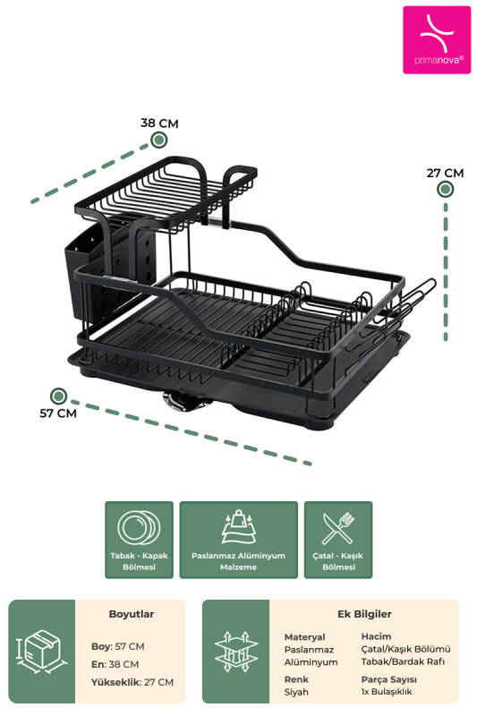 Bianka Paslanmaz Alüminyum İki Katlı Bulaşıklık - Siyah - 2