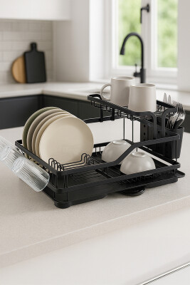 Bianka Paslanmaz Alüminyum İki Katlı Bulaşıklık - Siyah - Primanova