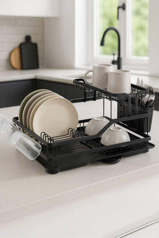 Bianka Paslanmaz Alüminyum İki Katlı Bulaşıklık - Siyah - 1