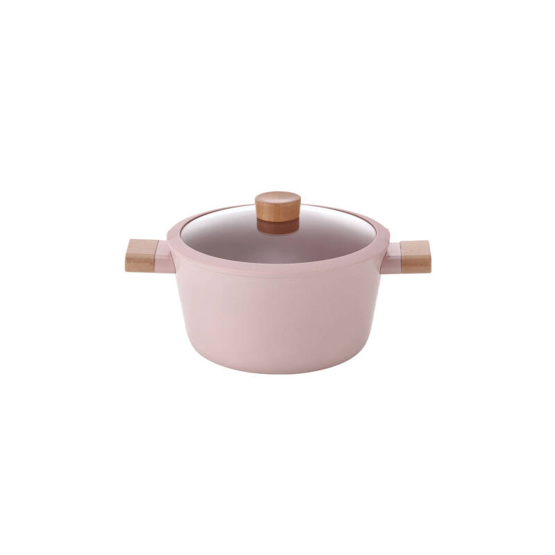 Blossom Cam Kapaklı Alüminyum Döküm Derin Tencere 24 Cm, Pembe - 1