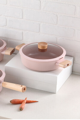 Blossom Seramik Kaplama Alüminyum Döküm 5 Parça Tencere Ve Tava Seti - Pembe - 3