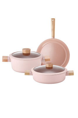 Blossom Seramik Kaplama 5 Parça Tencere Ve Tava Seti - Pembe - Neoflam