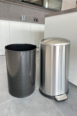 Paslanmaz Çelik Bombe Kapaklı Çöp Kovası 40 Litre Inox - 8