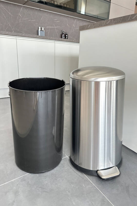Paslanmaz Çelik Bombe Kapaklı Çöp Kovası 40 Litre Inox - 8