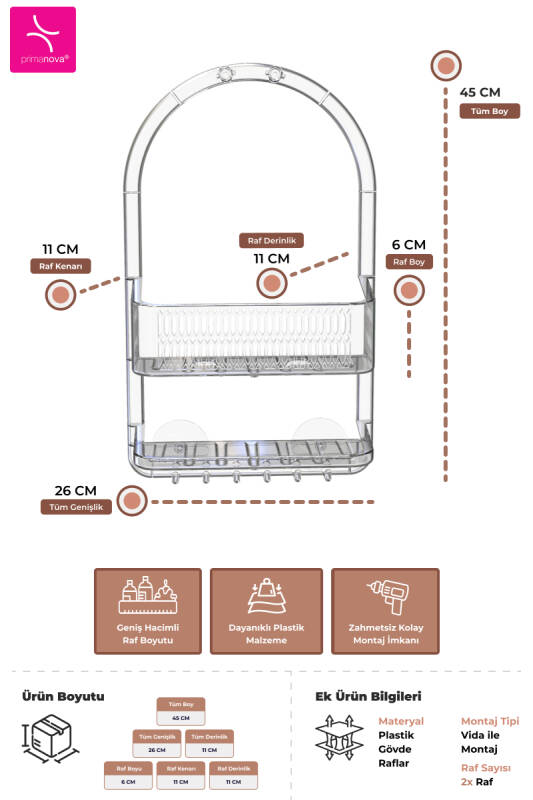 Ceres Plastik Banyo Duş Rafı - Şeffaf - 3