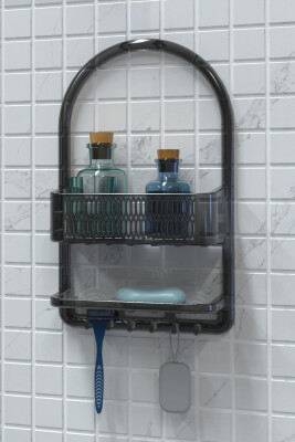 Ceres, Plastik Banyo Duş Rafı-Şeffaf Siyah - 1