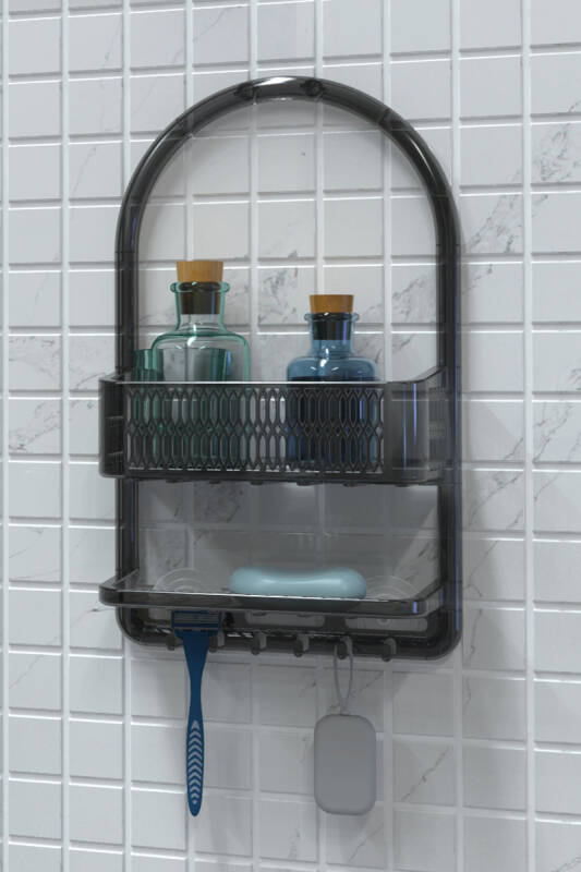 Ceres Plastik Banyo Duş Rafı - Şeffaf Siyah - 1