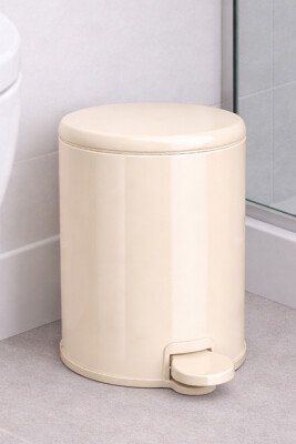 Cigo 2'li Banyo Seti 3 Litre Çelik Çöp Kovası + Tuvalet Fırçası - Bej - 4