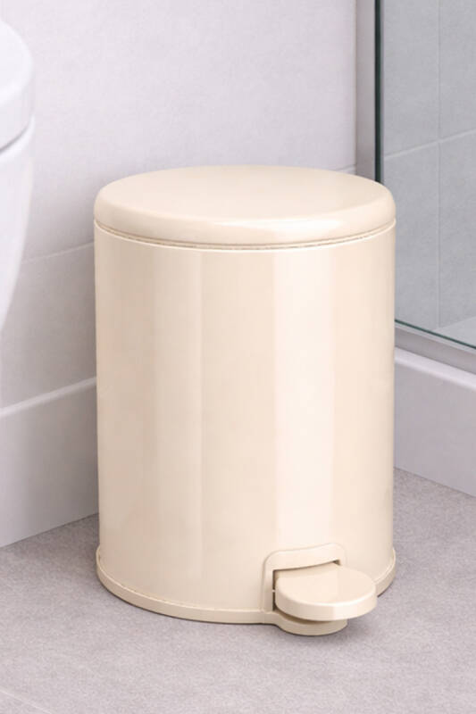 Cigo 2'li Banyo Seti 3 Litre Çelik Çöp Kovası + Tuvalet Fırçası - Bej - 4