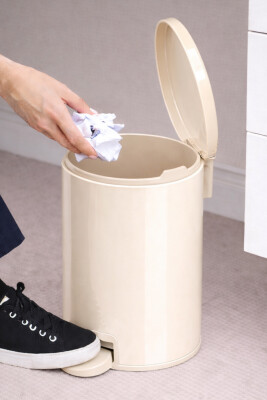 Cigo 2'li Banyo Seti 3 Litre Çelik Çöp Kovası + Tuvalet Fırçası - Bej - 6