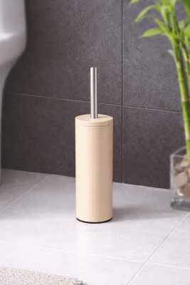 Cigo 2'li Banyo Seti 3 Litre Çelik Çöp Kovası + Tuvalet Fırçası - Bej - 8