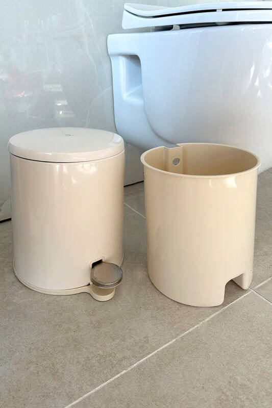 Cigo 2'li Banyo Seti Banyo Çelik Çöp Kovası + Tuvalet Fırçası - Bej - 3