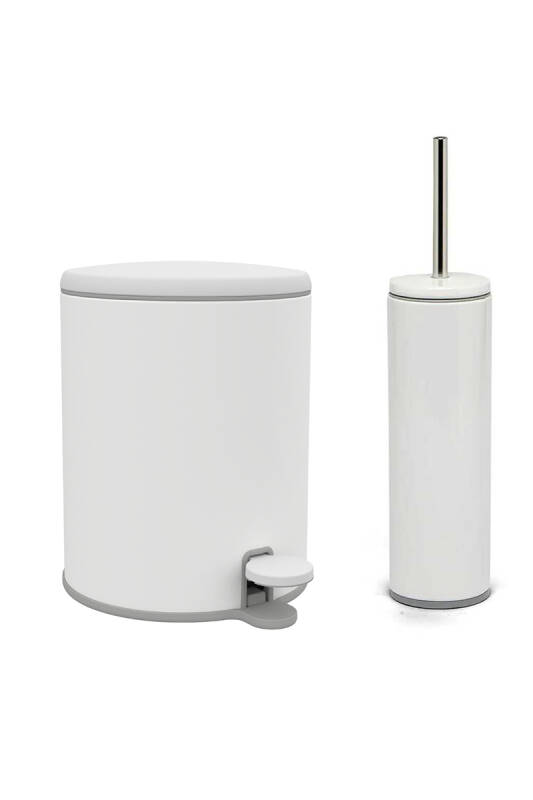 Cigo Banyo Çöp Kovası Tuvalet Fırçası 2'Li Beyaz - 1