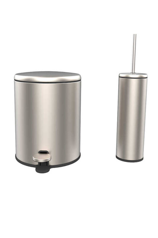 Cigo 2'li Banyo Seti Banyo 6 Litre Çelik Çöp Kovası + Tuvalet Fırçası - Krom - 1