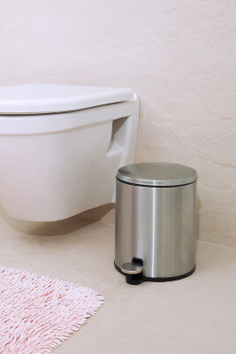 Cigo 2'li Banyo Seti Banyo 6 Litre Çelik Çöp Kovası + Tuvalet Fırçası - Krom - 4