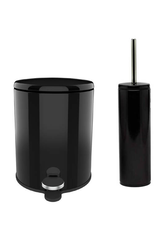 Cigo Banyo Çöp Kovası Tuvalet Fırçası Set 2'Li Siyah - 1