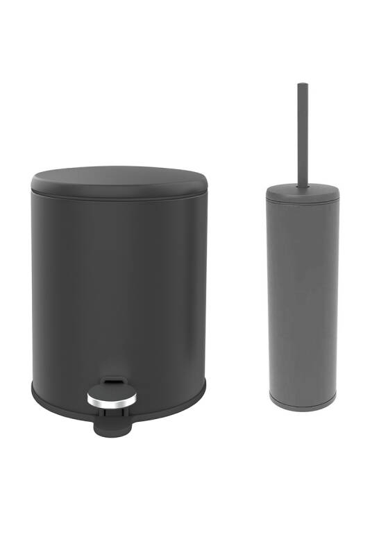 Cigo Banyo Çöp Kovası Tuvalet Fırçası Set 2Li Mat Siyah - 1