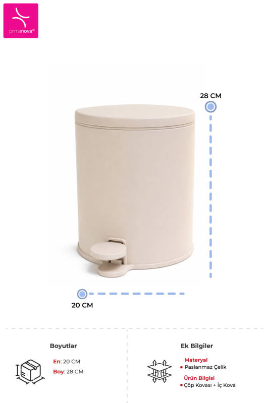 Cigo Metal Pedallı Çöp Kovası 6 LT - Mat Bej & İç Kısım Siyah - 2