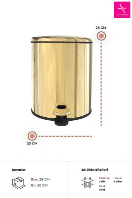 Cigo Metal Pedallı Çöp Kovası 6 LT - Sarı Gold İç Kısım Siyah - Primanova (1)