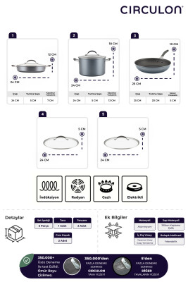  ScratchDefense A1 serisi Çizilmez Yapışmaz 3+2 Tava ve Tencere Seti - 3