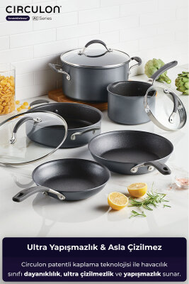 A1 Serisi ScratchDefense Çizilmez Yapışmaz 8 Parça Tencere Tava Seti - Circulon
