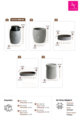 Clista 5'li Banyo Seti - Antrasit - 3