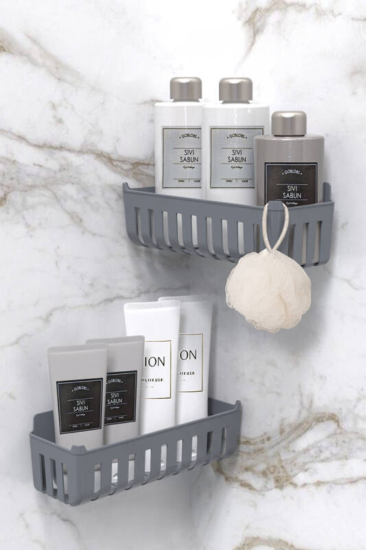 Deby 2'li Yapışkanlı Banyo Rafı Gri - 5