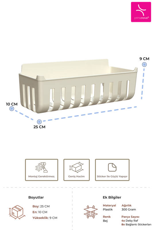 Deby 4'lü Yapışkanlı Banyo Rafı Bej - 3
