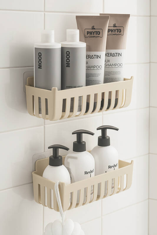 Deby 4'lü Yapışkanlı Banyo Rafı Bej - 4