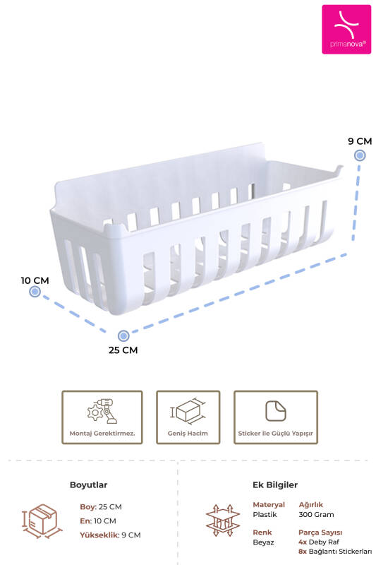 Deby 4'lü Yapışkanlı Banyo Rafı Beyaz - 3