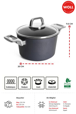 Diamond Lite Pro Derin Tencere Ø20 CM / derinlik 11,5 CM İndüksiyonlu - 3