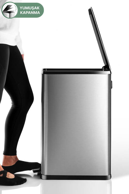 Dikdörtgen Çelik Çöp Kovası 40 Litre - Inox - 7