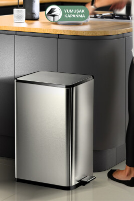 Dikdörtgen Çelik Çöp Kovası 40 Litre - Inox - Primanova