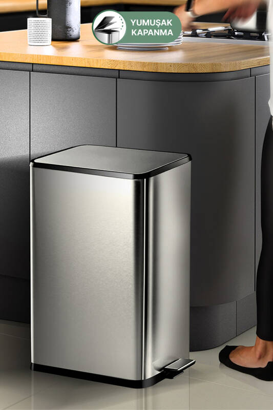Dikdörtgen Çelik Çöp Kovası 40 Litre - Inox - 1