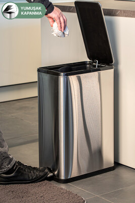 Dikdörtgen Çelik Çöp Kovası 40 Litre - Inox - 4